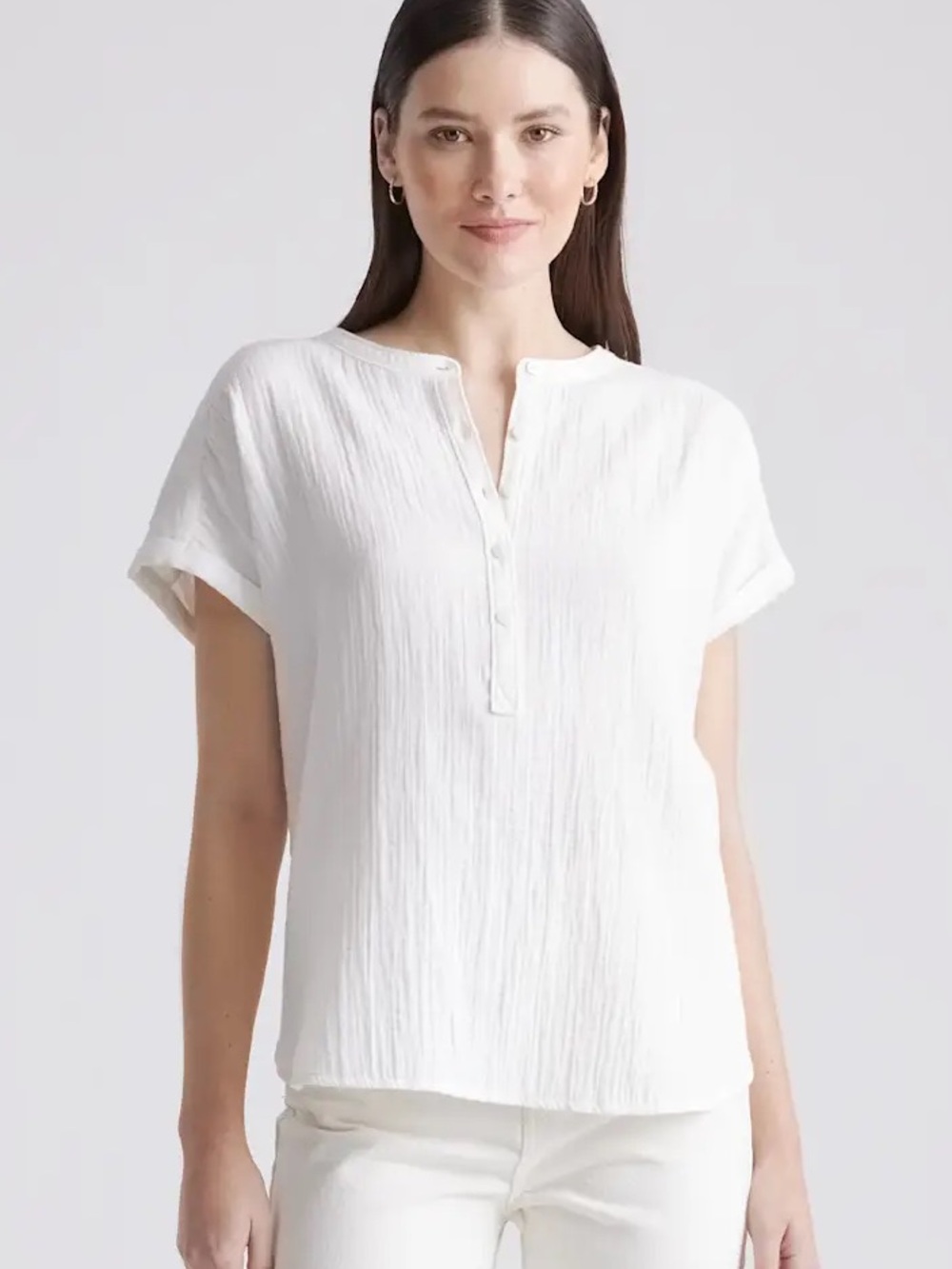 Quince White Gauze Short Sleeve Top Sz XL